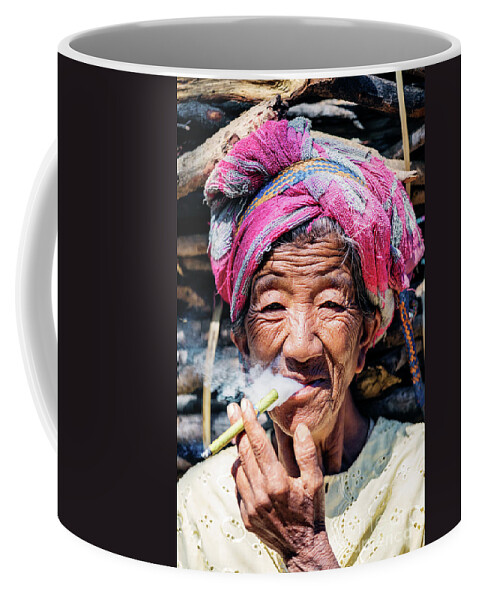 Woman Coffee Mug featuring the photograph Old burmese lady by Matteo Colombo
