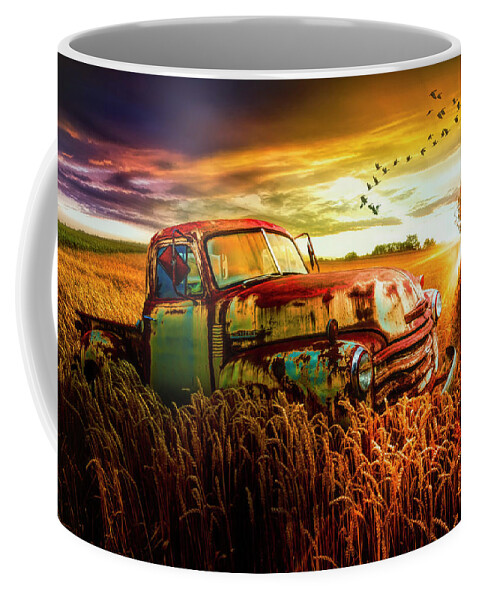 1947 Coffee Mug featuring the photograph Old Chevy Truck in the Sunset by Debra and Dave Vanderlaan