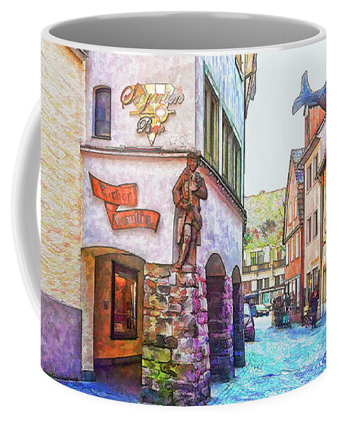 Lindau Coffee Mug featuring the mixed media Old colorful street - Digital paint by Tatiana Travelways