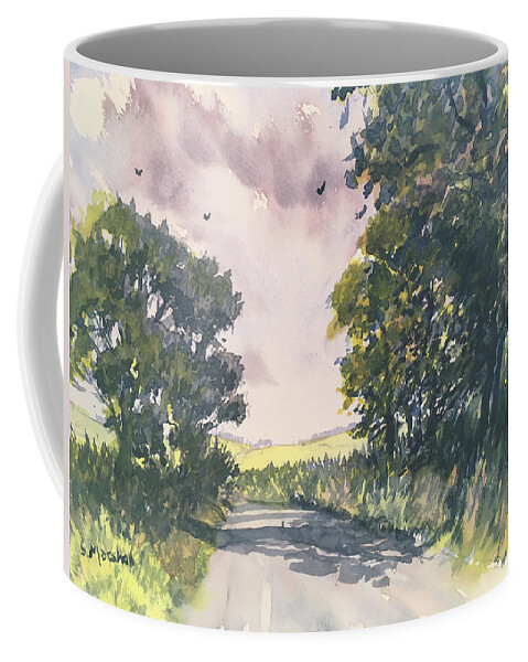Watercolour Coffee Mug featuring the painting Country Lane near Hornsea by Glenn Marshall