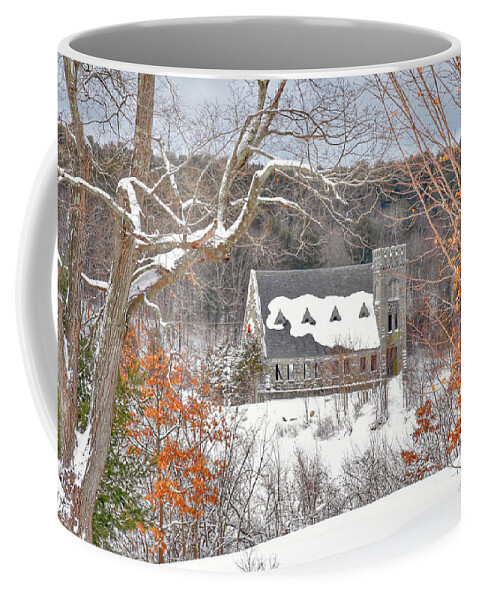 Old Coffee Mug featuring the photograph Old Stone Church in winter by Monika Salvan