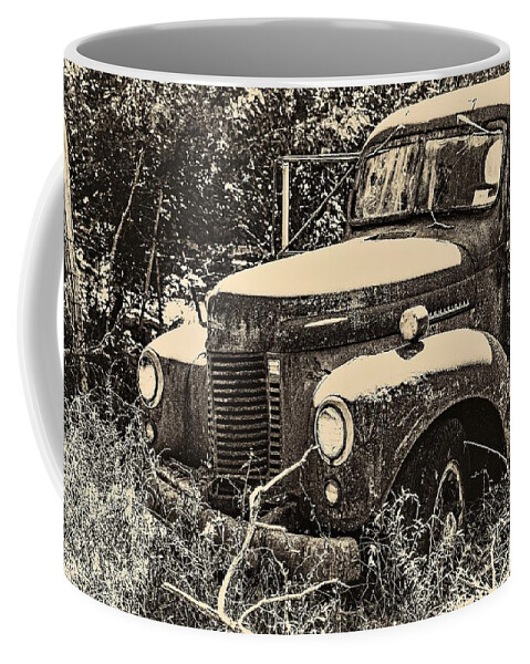 Old Truck Vehicle B&w.sepia Coffee Mug featuring the photograph Old Truck by John Linnemeyer