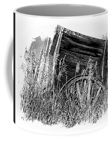 2133f Coffee Mug featuring the photograph Old Wagon In The Tall Grass BW by Al Bourassa