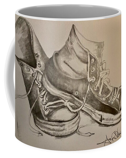  Coffee Mug featuring the drawing Ole Sneakers by Angie ONeal