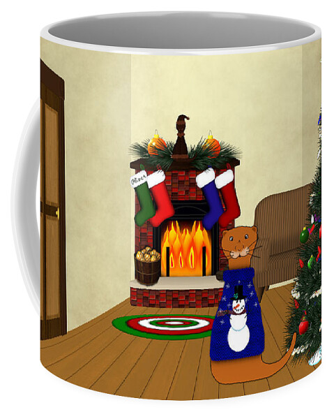 Oliver Coffee Mug featuring the photograph Oliver The Otter's Christmas by Colleen Cornelius