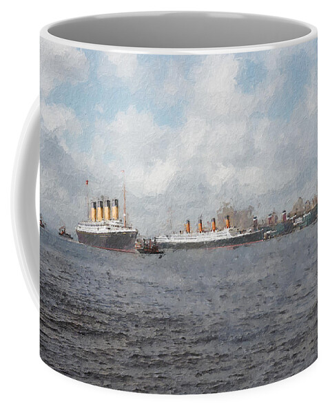 Steamer Coffee Mug featuring the digital art Olympic and Aquitania by Geir Rosset