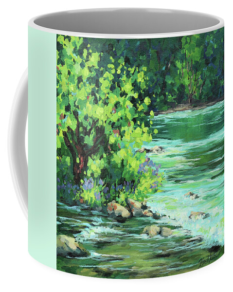 Rivers Coffee Mug featuring the painting On the River 2 by Karen Ilari