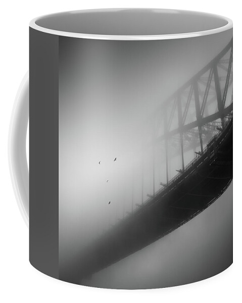 Monochrome Coffee Mug featuring the photograph One Morning at the Bridge by Grant Galbraith