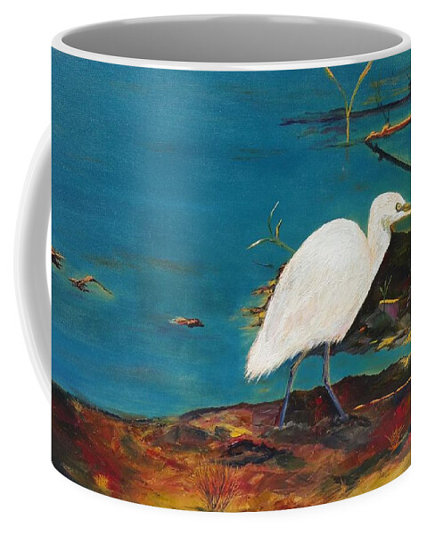 Egret Coffee Mug featuring the painting One With Nature by Kim Shuckhart Gunns