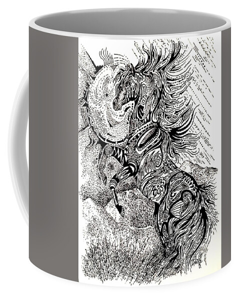 Horse Coffee Mug featuring the drawing Onward by Yvonne Blasy