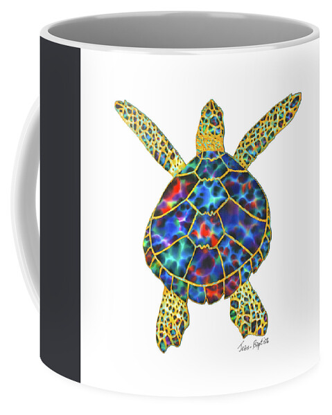  Coffee Mug featuring the painting Opal Sea Turtle white background by Daniel Jean-Baptiste