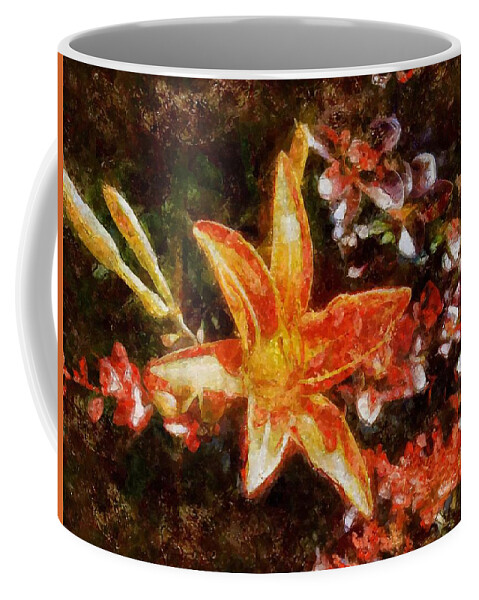 Flower Coffee Mug featuring the mixed media Orange Daylily in Summer by Christopher Reed
