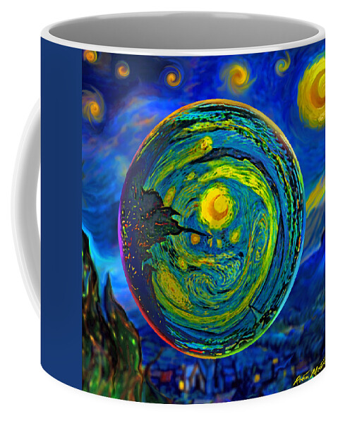 Starry Night Coffee Mug featuring the digital art Orbiting A Starry Night by Robin Moline