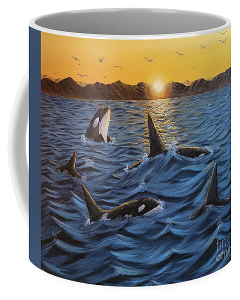 Orcas Coffee Mug featuring the painting Orcas Sunset by Jimmy Chuck Smith