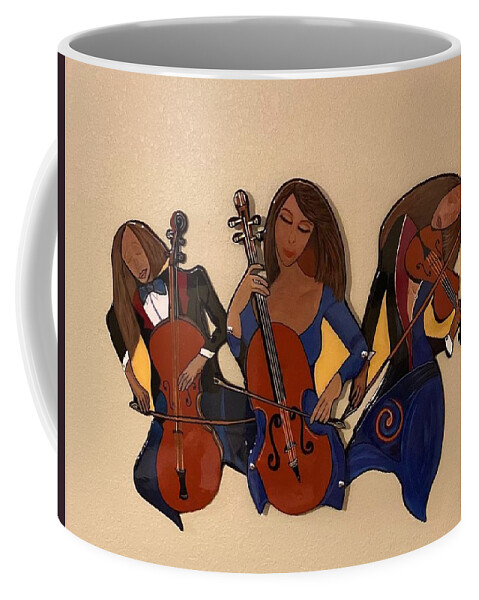 Music Coffee Mug featuring the mixed media Orchestral Trio by Bill Manson