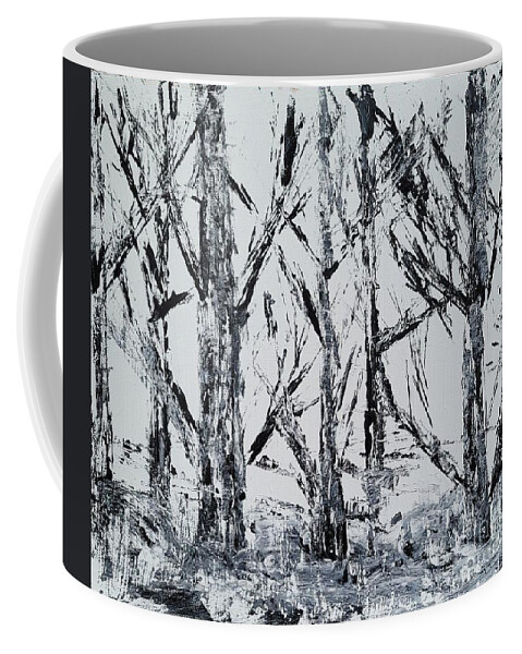  Coffee Mug featuring the painting Oregon Birch Trees, View from Train, 2019 by Mark SanSouci