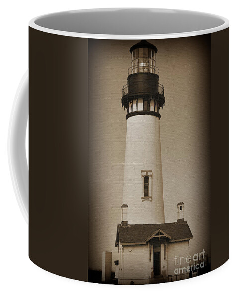 Oregon-lighthouses Coffee Mug featuring the digital art Sepia Tone Oregon Lighthouse by Kirt Tisdale