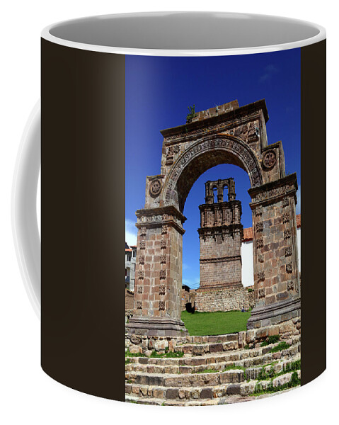 Peru Coffee Mug featuring the photograph Ornate colonial archway Juli Puno Region Peru by James Brunker