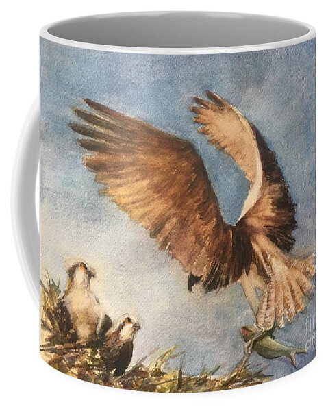 Osprey Coffee Mug featuring the painting Osprey Landing by B Rossitto