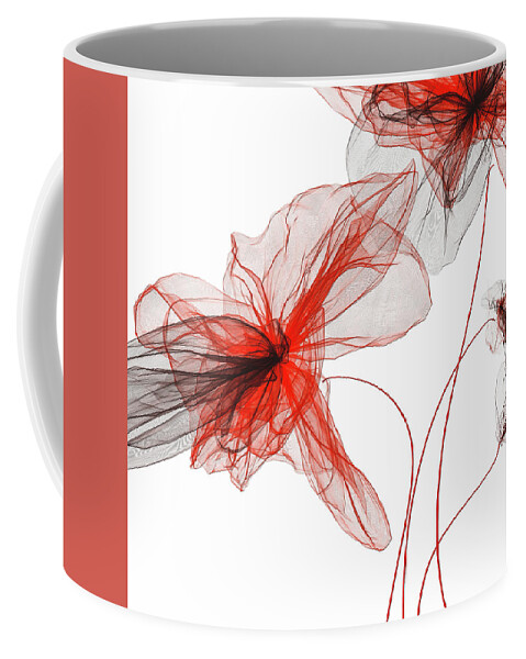 Red And Gray Coffee Mug featuring the painting Otherworldly - Black And Red Floral Abstract by Lourry Legarde