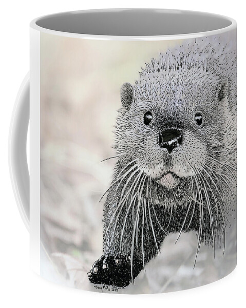 Otter Coffee Mug featuring the mixed media Otter approaching, mixed media. by Tony Mills