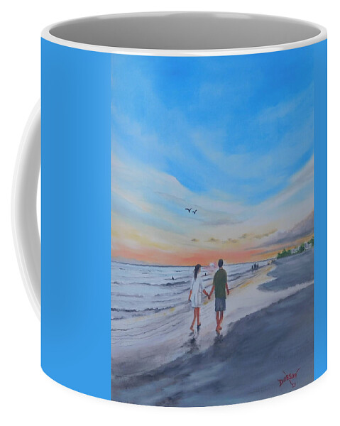 Siesta Key Coffee Mug featuring the painting Our Beach Walk On Siesta Key Beach by Lloyd Dobson