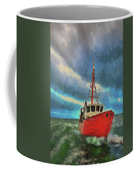 Fishing Vessel Coffee Mug featuring the digital art Out to Sea by Dennis Baswell
