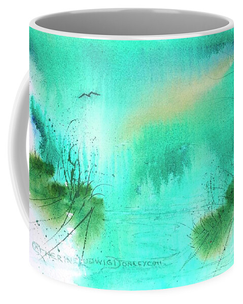 Beach Coffee Mug featuring the painting Misty Morning Abstract -- Watercolor by Catherine Ludwig Donleycott