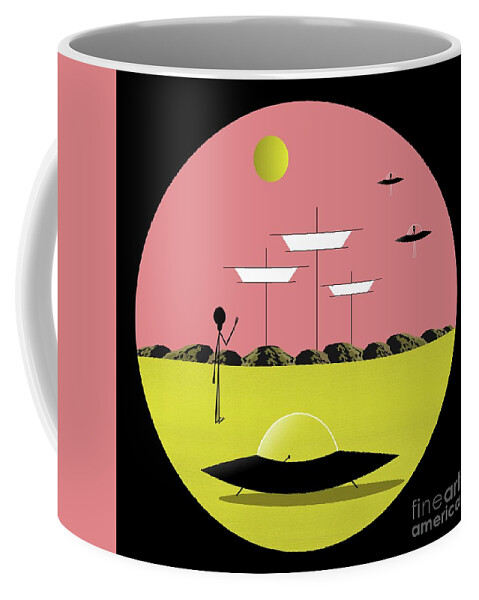 Science Fiction Coffee Mug featuring the digital art Outer Space Scene in Yellow by Donna Mibus