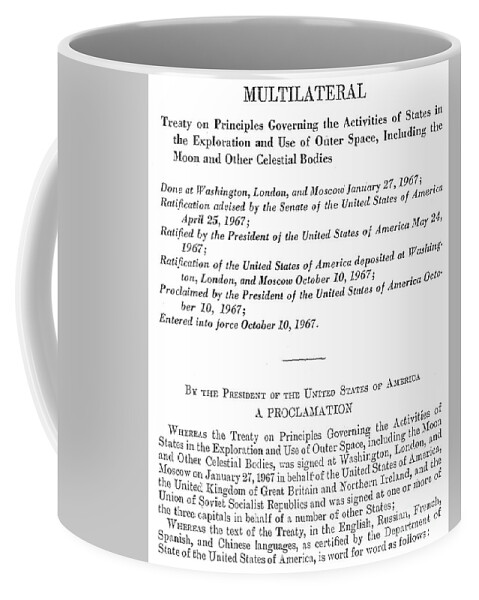 1967 Coffee Mug featuring the drawing Outer Space Treaty, First Page, 1967 by Granger