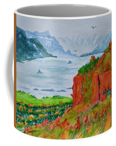 Overlook Along The Columbia River Coffee Mug featuring the painting Overlook Along the Columbia River by Warren Thompson