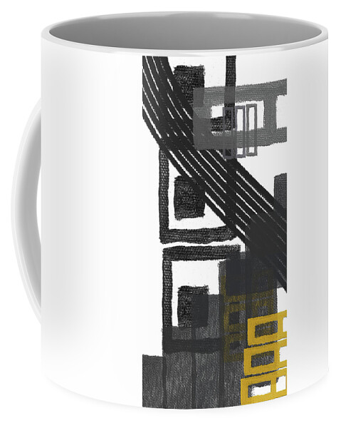 Yellow Coffee Mug featuring the painting Overlook -Yellow And Gray Modern Abstract Art by Lourry Legarde