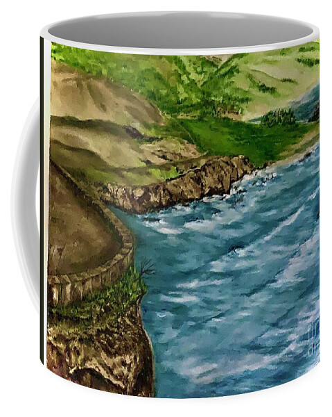 Overview Of Hurricane Point Road To Big Sur Coffee Mug featuring the painting Overview of Hurricane Point by Michael Silbaugh
