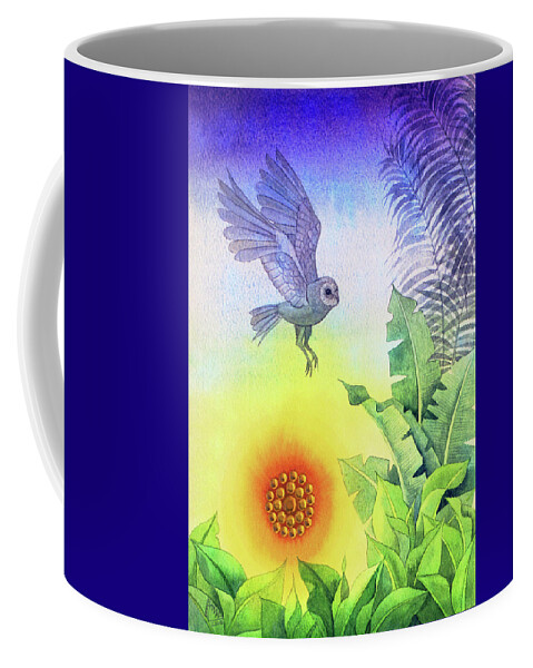 Sunset Coffee Mug featuring the painting Owl at Sunset by Jennifer Baird