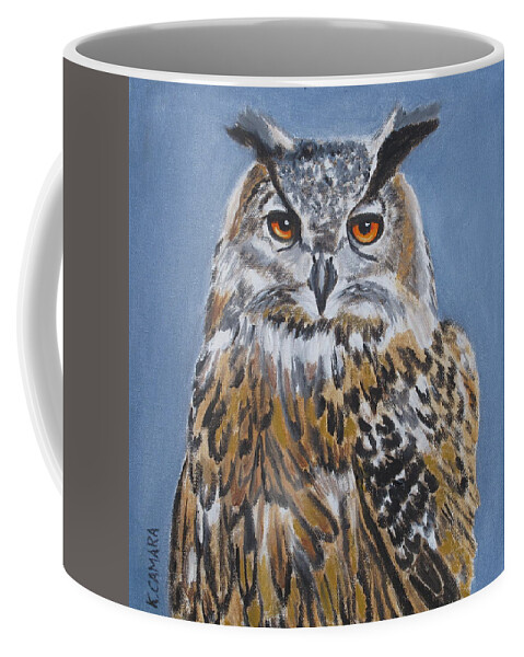 Pets Coffee Mug featuring the painting Owl Orange Eyes by Kathie Camara