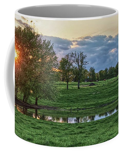 Ozarks Coffee Mug featuring the photograph Ozarks Country Pond Sunset Pano by Jennifer White