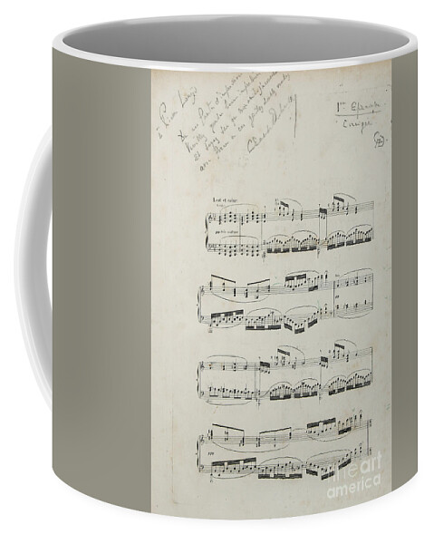 Sheet Music Coffee Mug featuring the drawing Page from the first corrected proof of La damoiselle elue by Claude Debussy