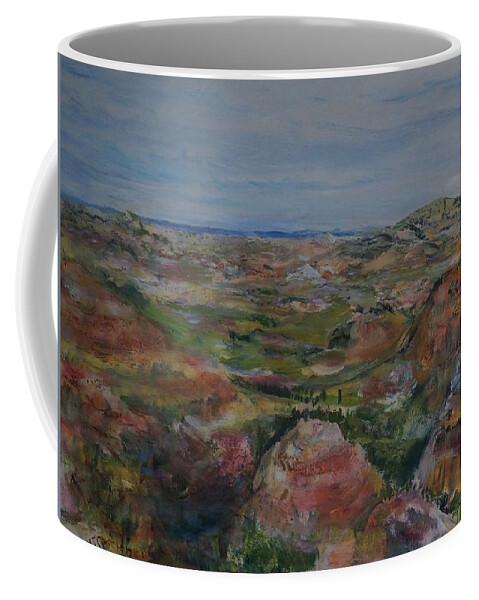 Badlands Coffee Mug featuring the painting Painted Canyon by Helen Campbell