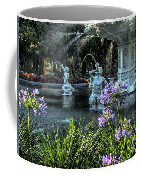 Forsyth Coffee Mug featuring the photograph Painted Flowers at Forsyth Park Fountain by Amy Dundon