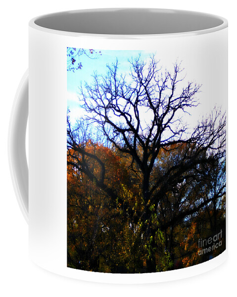 Landscape Coffee Mug featuring the photograph Painterly Fall Leaves and Tree Silhouette by Frank J Casella