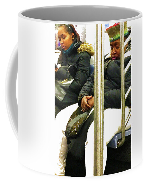 City Coffee Mug featuring the painting Painting On The New York City Subway Women by Tony Rubino