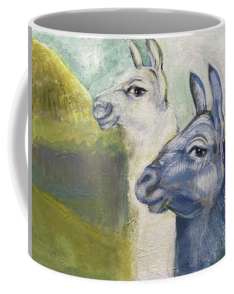 Alpaca Coffee Mug featuring the painting Alpaca and Llama, Andes, Ecuador by Suzanne Giuriati Cerny
