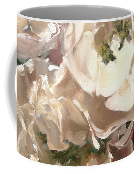 Pale Pink Peonies Coffee Mug featuring the painting Soft Pink Peonies by Roxanne Dyer