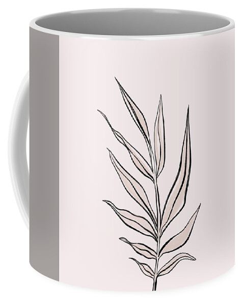 Palm Coffee Mug featuring the digital art Palm Frond in Beige - Minimal Abstract Leaf Study 3 by Studio Grafiikka
