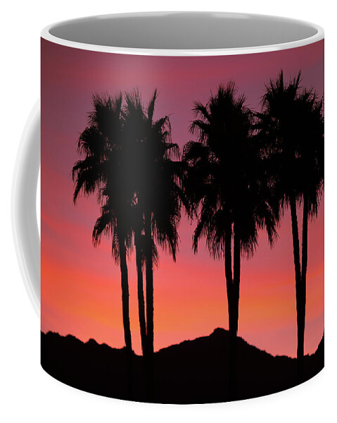 Coachella Valley Coffee Mug featuring the photograph Amigos - Palm Tree Silhouettes - Sunset - Palm Desert - Coachella - CA. by Bonnie Colgan