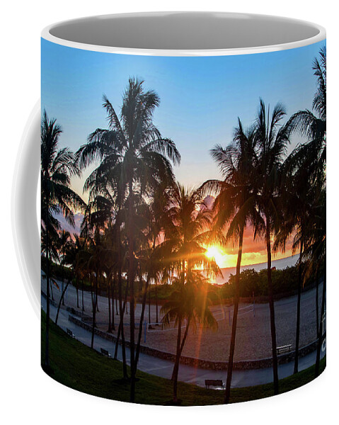Palm Coffee Mug featuring the photograph Palm Tree Sunset on Ocean Drive South Beach Miami by Beachtown Views