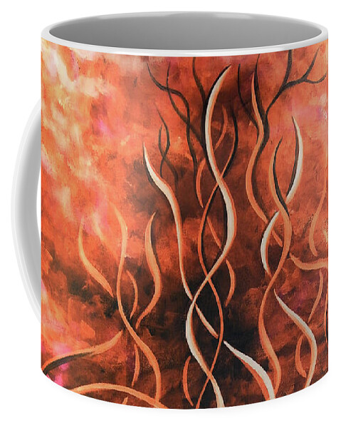 Portal Coffee Mug featuring the painting Portal in Red Flames, Dimensional Door - Acrylic Painting on Canvas, Abstract Art by Aneta Soukalova