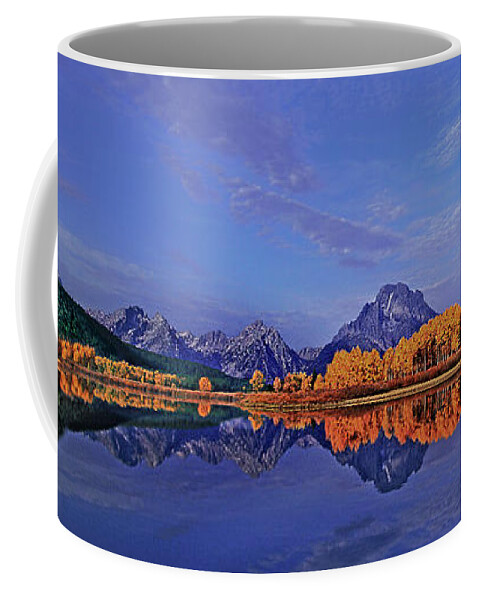 Dave Wellling Coffee Mug featuring the photograph Panorama Fall Morning Oxbow Bend Grand Tetons by Dave Welling