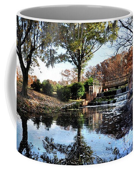 Greenfield Lake Coffee Mug featuring the photograph Panorama of Greenfield Lake Park, Wilmington, NC by WAZgriffin Digital