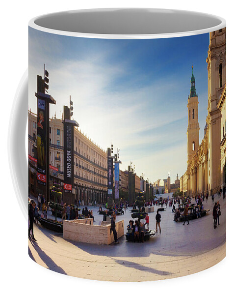 Canvas Coffee Mug featuring the photograph Panoramic Pilar square, Zaragoza, Spain - Orton glow Edition-1 by Jordi Carrio Jamila